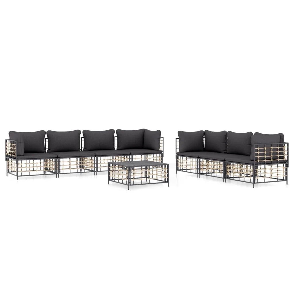Set Divani da Giardino 8 pz con Cuscini Antracite in Polyrattan 3186707