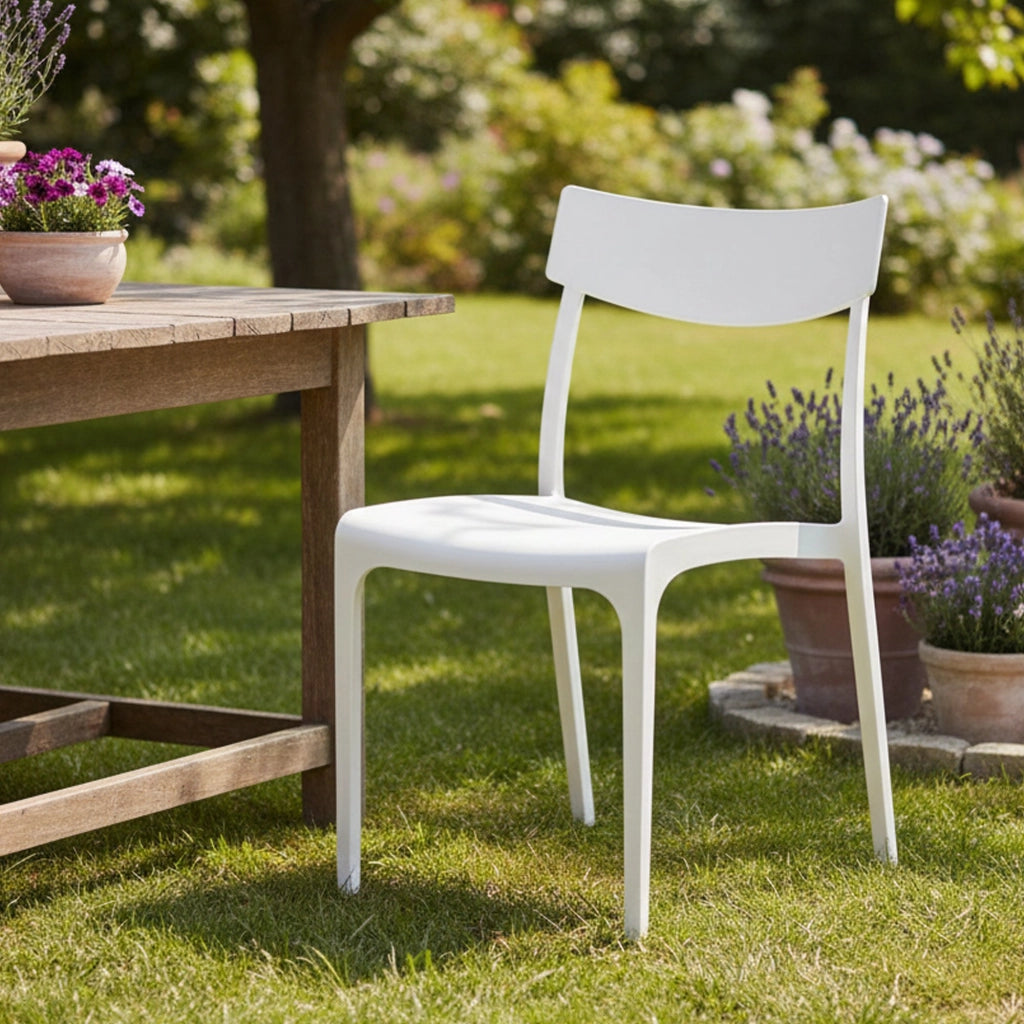 Sedia da esterno Lupia, Seggiola da giardino, Seduta outdoor multiuso, Panchina da giardino, Made in Italy, 54x46 h80 cm, Bianco