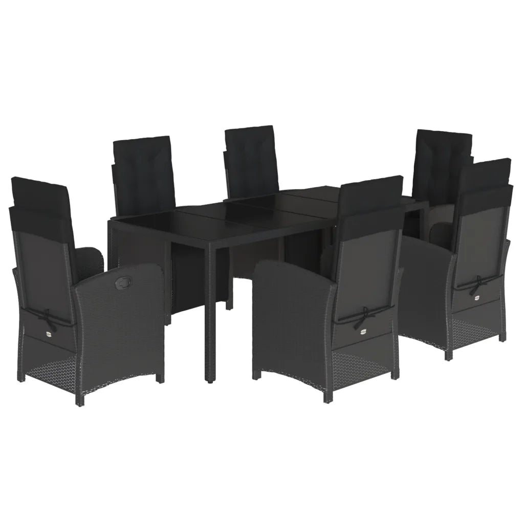 Set da Pranzo da Giardino 7 pz Nero con Cuscini in Polyrattancod mxl 113402