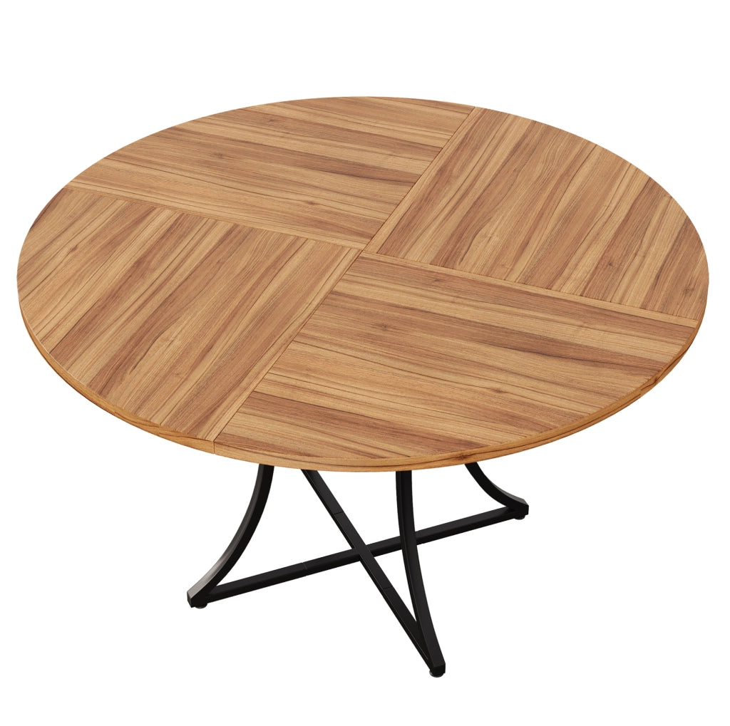 Tavolo rotondo da pranzo 100 cm in MDF effetto noce e metallo nero; con ripiano inferiore