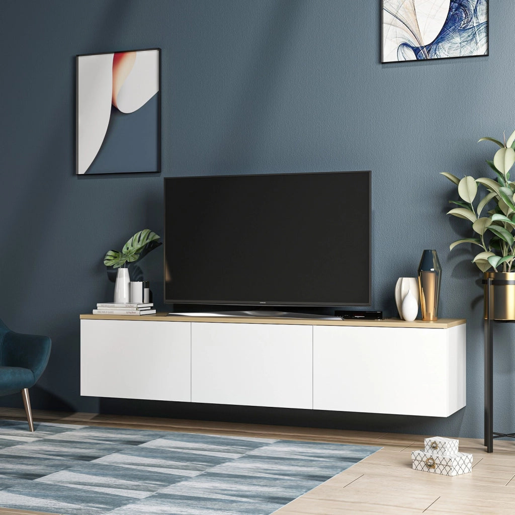 Mobile TV in legno "Neon" - 160 x 32 x 35 cm - Rovere bianco