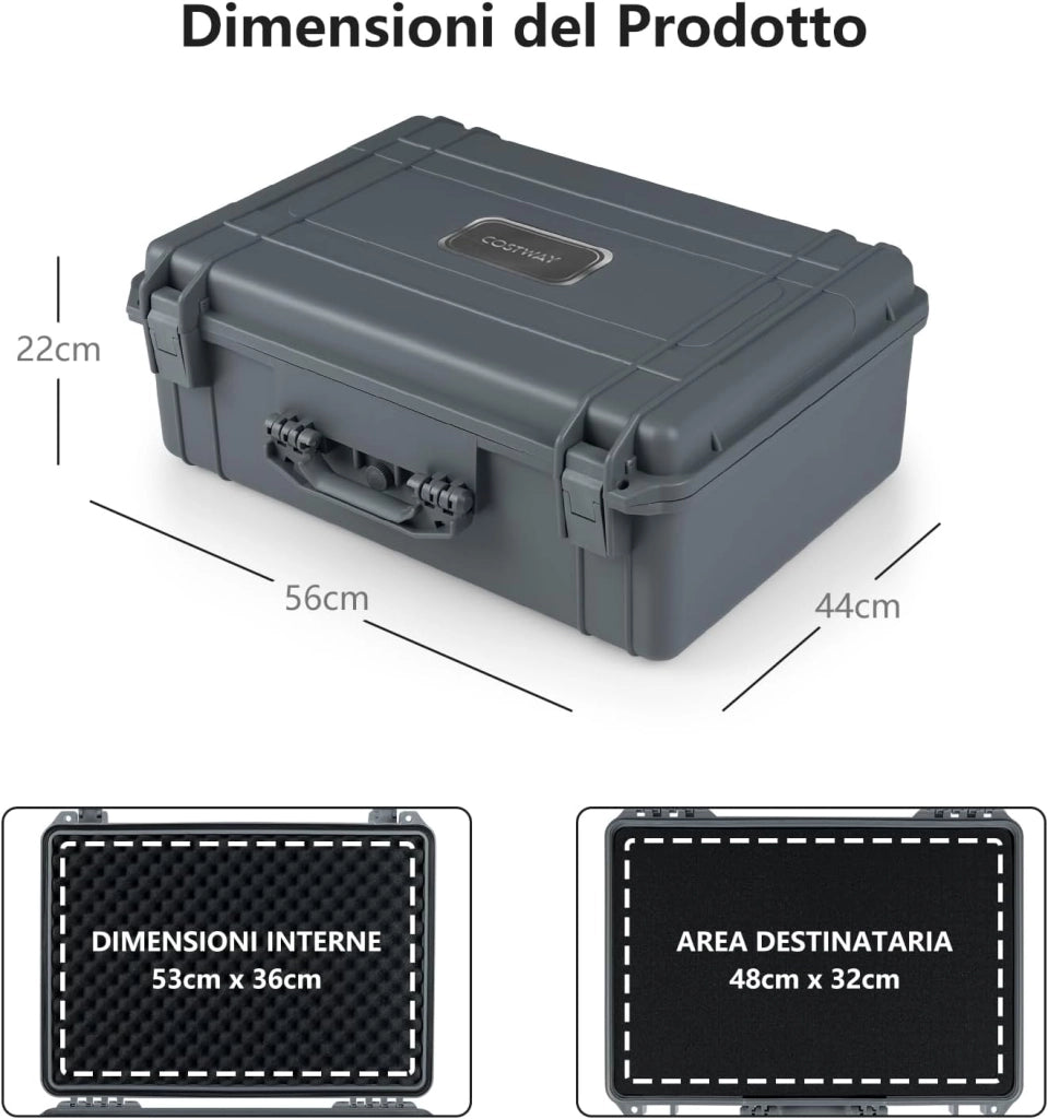Valigetta per Macchina Fotografica Impermeabile, Custodia per Fotocamera con inserto in Schiuma Personalizzabile, Impermeabile IP66 e Antipolvere (56 x 44 x 22 cm+Grigio)