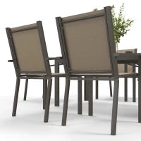Set da Giardino 7 Pezzi in Plastica con 6 Sedie Impilabili e Tavolo Rettangolare, Kaki e Marrone