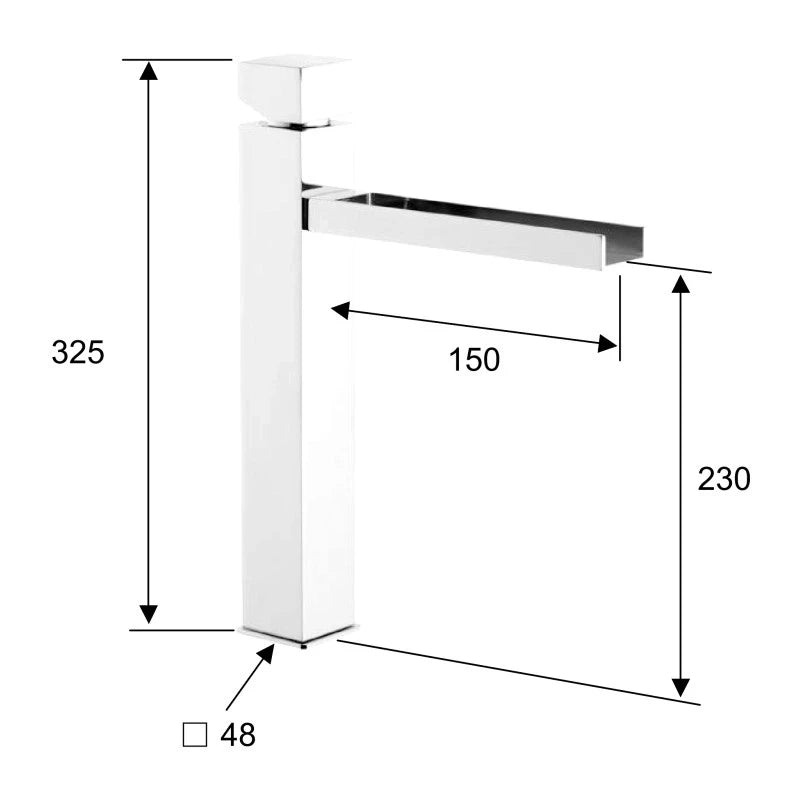 Miscelatore lavabo alto ideale per lavabo a bacinella da appoggio, dotato di bocca a cascata serie cube waterfall