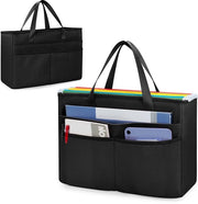 Organizzatore di file a mano A4, Manubrio con maniglione, Borsa portatile pieghevole, Organizzatore portatile per ufficio, Nero (Borsa vuota)