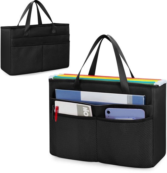 Organizzatore di file a mano A4, Manubrio con maniglione, Borsa portatile pieghevole, Organizzatore portatile per ufficio, Nero (Borsa vuota)