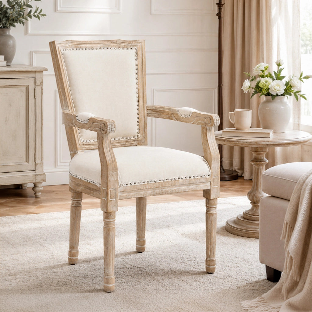Sedia da pranzo in legno ¨C zephmum ¨C crema, stile retr¨°, 54.5x59x96 cm
