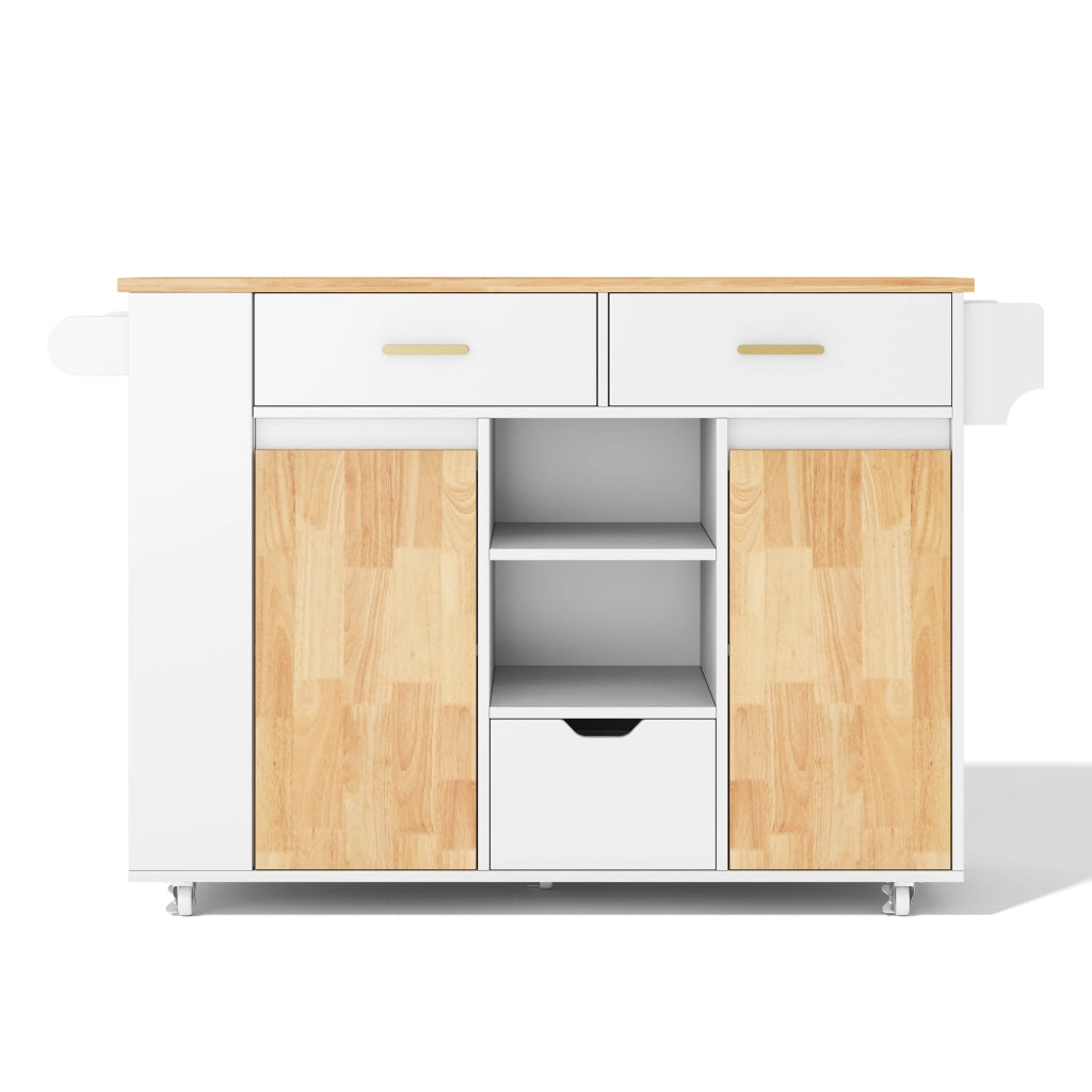 Isola da cucina mobile con piano ribaltabile e ruote bloccabili in MDF bianco