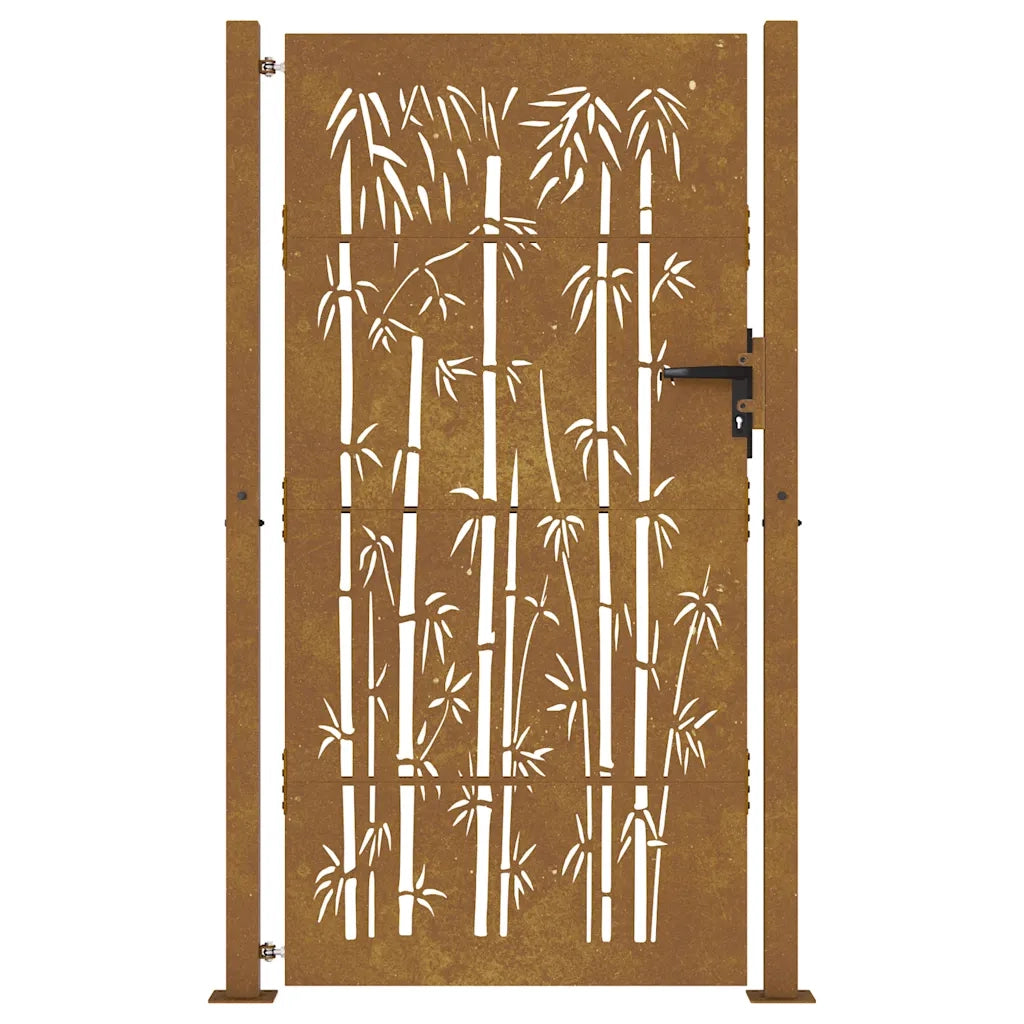 Cancello da giardino 100x200 cm in acciaio corten e design in bambù 153243