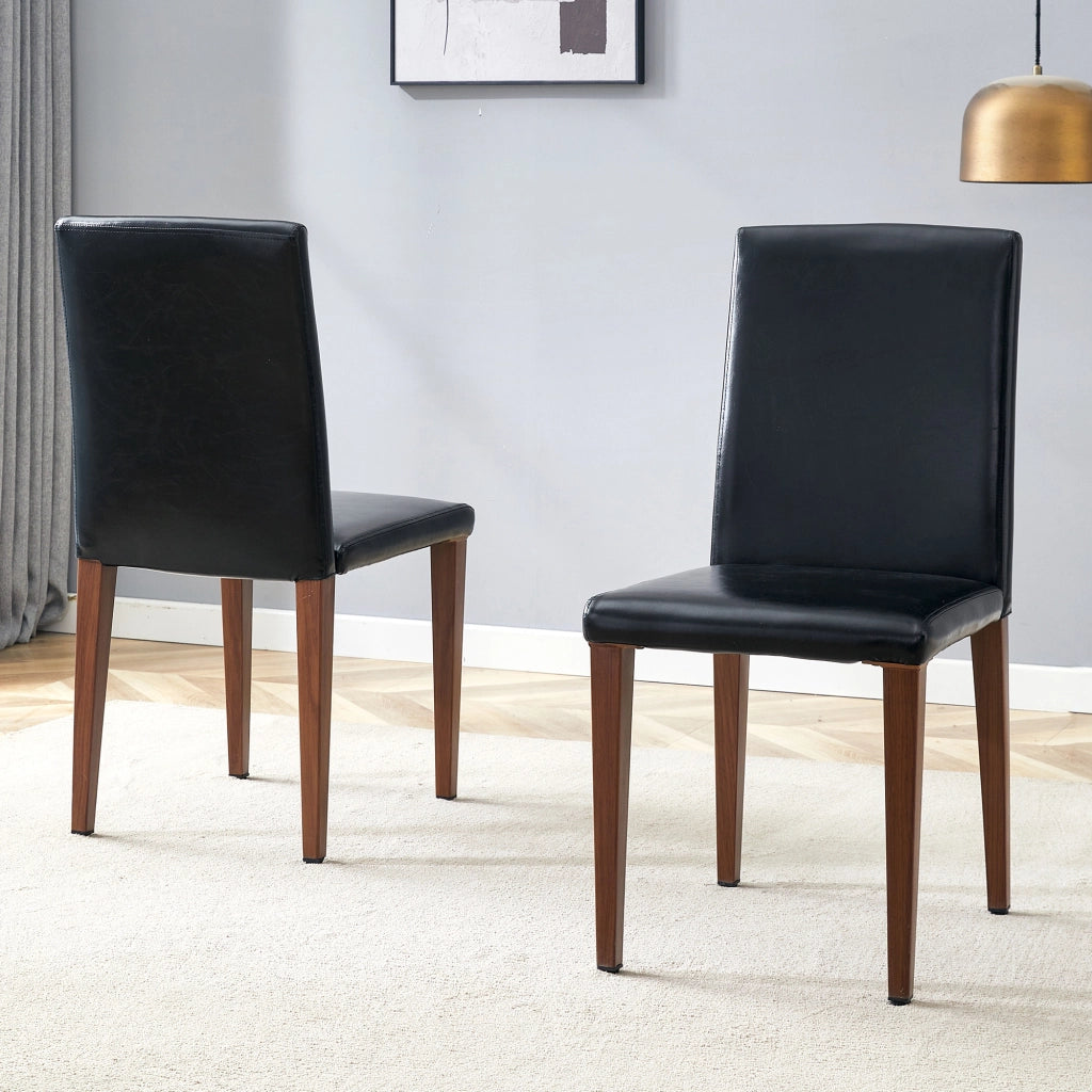 Set 2 Sedie da Pranzo ¨C MINIMAL ¨C Nero, Similpelle, Gambe in Metallo Effetto Noce