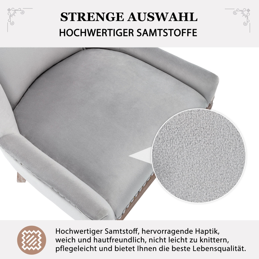 Sedie da Pranzo Imbottite in Velluto con Gambe in Legno Massello ¨C Xylo ¨C Grigio, Set 4 Pezzi