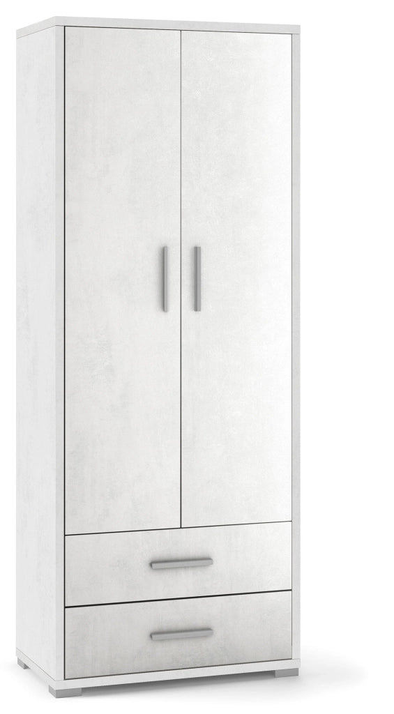 Armadio 2 Ante 2 Cassetti 71x182x41 cm Ossido Bianco