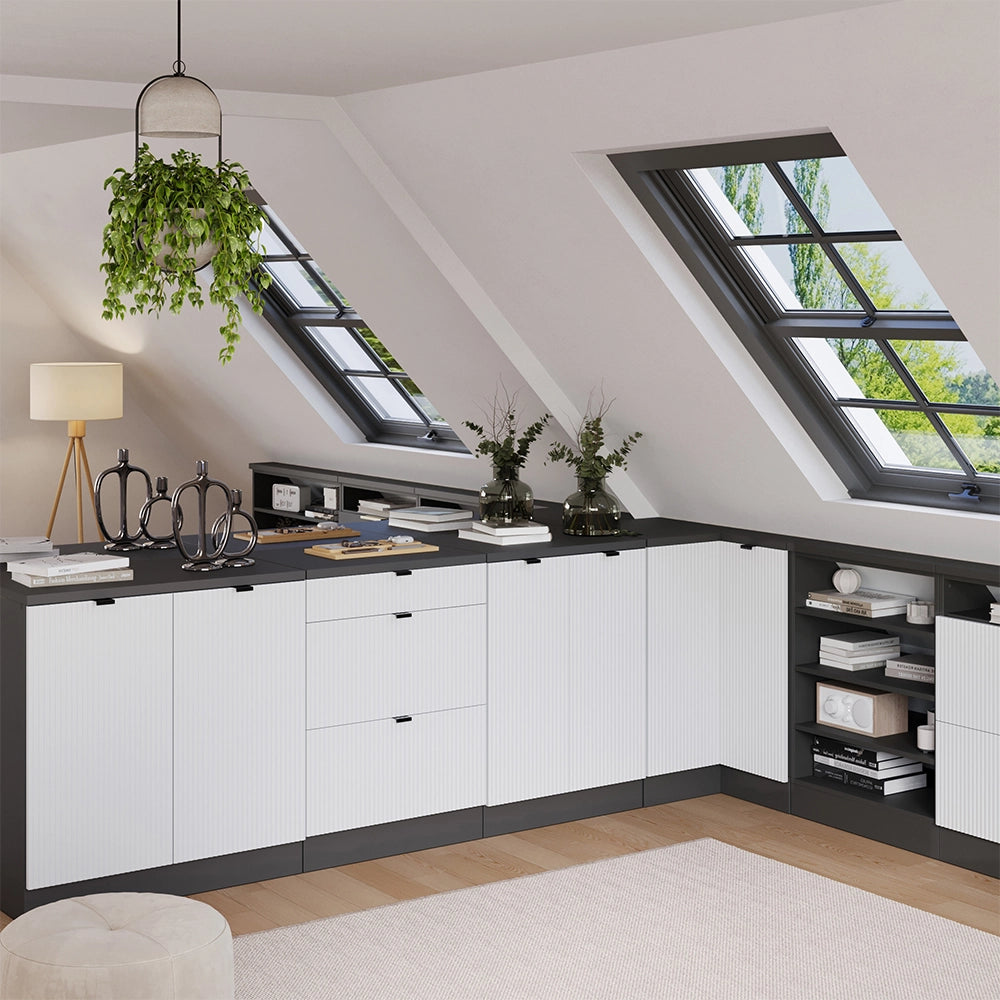 Mobile per mansarda Rion Ondulazione bianca/Antracite 60 x 83.8 cm senza inclinazione con 3 cassetti Vicco