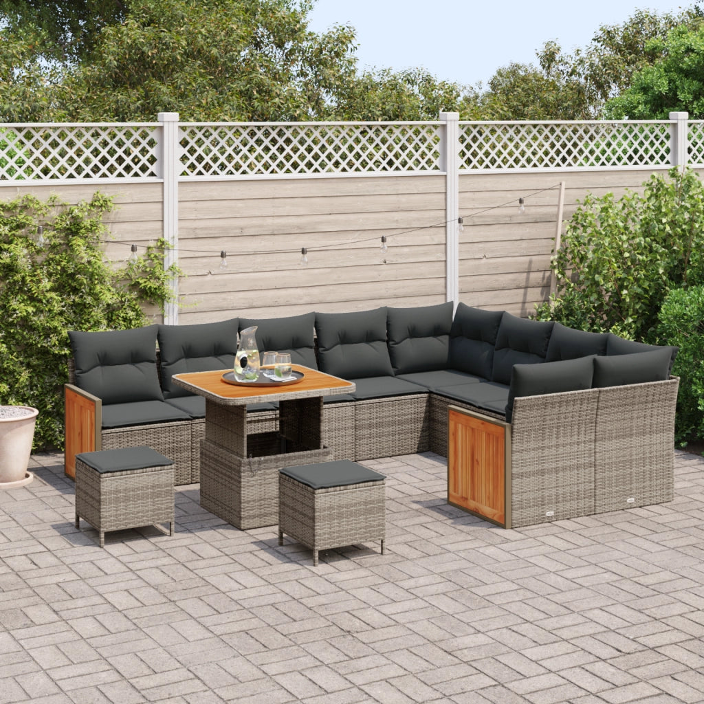 Set Divano da Giardino da 12 Pezzi con Cuscini Grigio Polyrattan Acacia