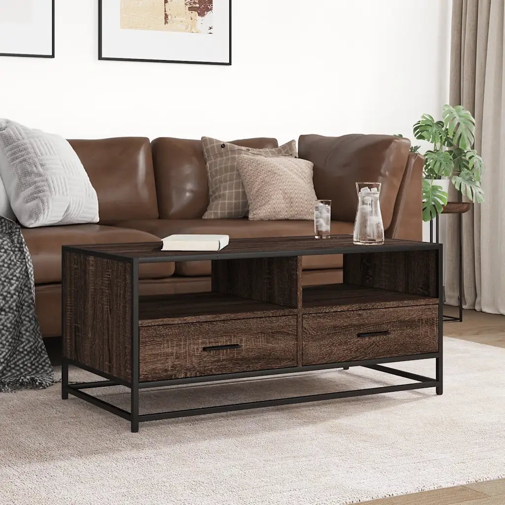 Tavolino da salotto | Tavolino da caff¨¨ | Tavolino da Soggiorno Rovere Marrone 100x50x45cm Legno Multistrato e Metallo