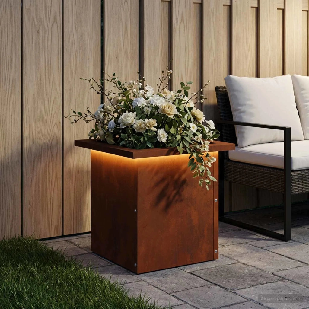 Fioriera da giardino con LED Ruggine 30 x 30 x 30 cm 8008068