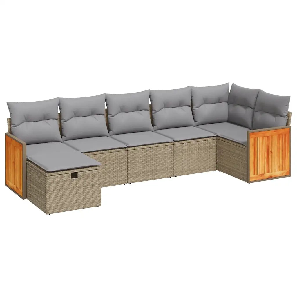 Set Divani da Giardino 7 pz con Cuscini Beige in Polyrattan 3326042