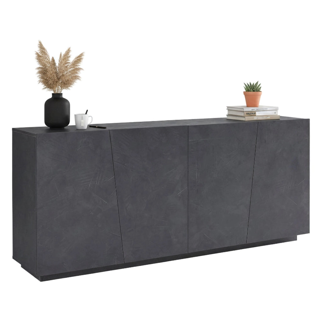 Credenza moderna a 4 Apollo, Made in Italy, Madia da cucina, Buffet di design da soggiorno, cm 200x43h86, Grigio Ardesia