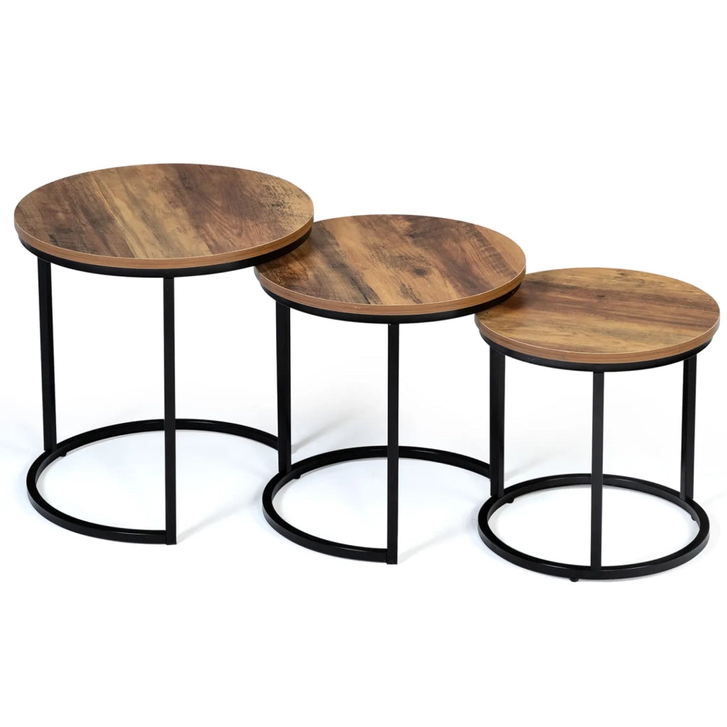 IDMarket - Set di 3 tavolini rotondi DAYTON 30/40/45 effetto invecchiato design industriale