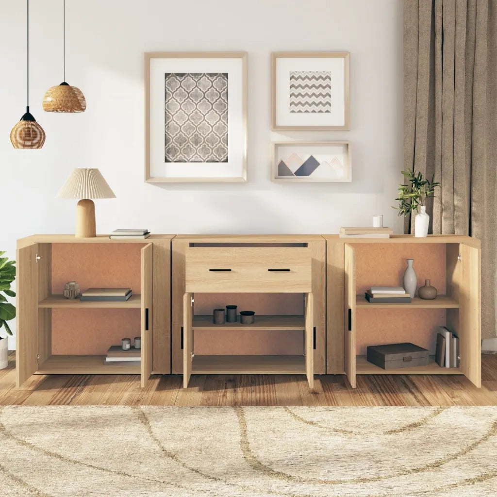 Credenze 3 pz | Madia | Buffet da pranzo | Armadio da pranzo Rovere Sonoma in Legno Multistrato