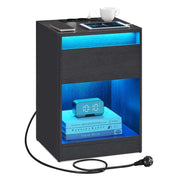 Comodino con multipresa tavolino laterale con luci LED regolabili comodino con cassetto 2 prese elettriche 2 porte USB moderno per camera da letto/soggiorno nero 12_0007661