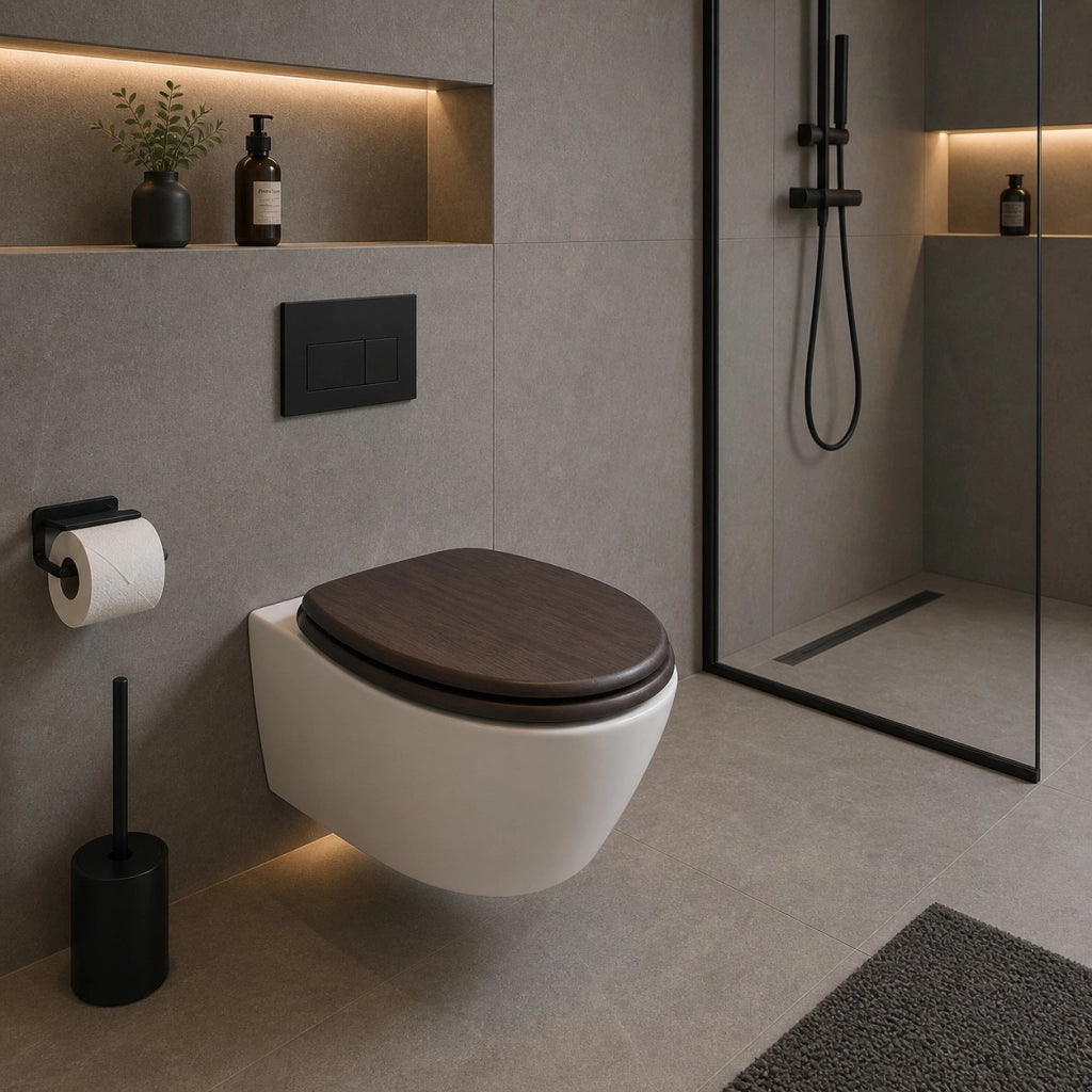 Sedile Copriwater Universale MDF Marrone Scuro Effetto Legno Wengé 94104