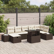 Set Divano da Giardino con cuscino 8 pcs Marrone Poly Rattan