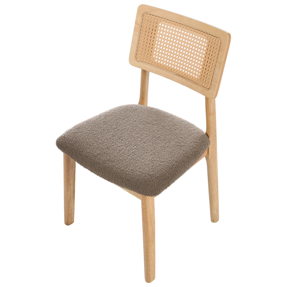 Set di 2 Sedie da Pranzo Tortora con Seduta Imbottita in Tessuto Bouclé e Struttura in Legno Embar
