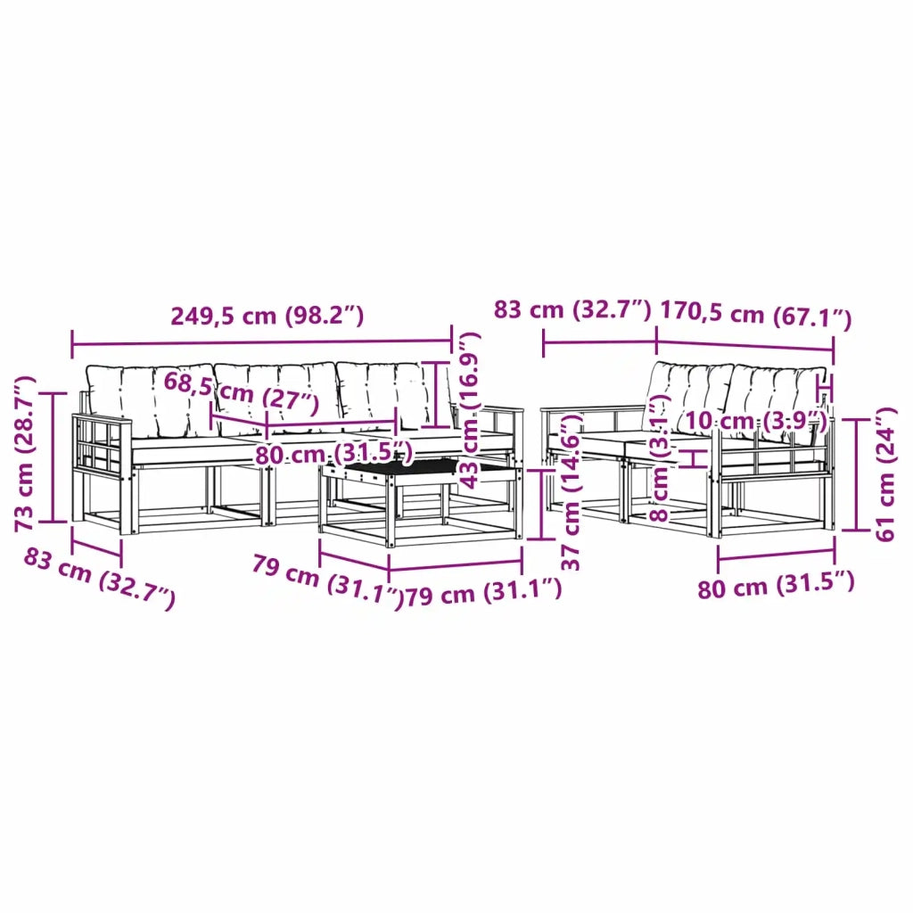 Set di divani da esterno 6 pcs Bianco e Beige 79 x 79 x 37 cm