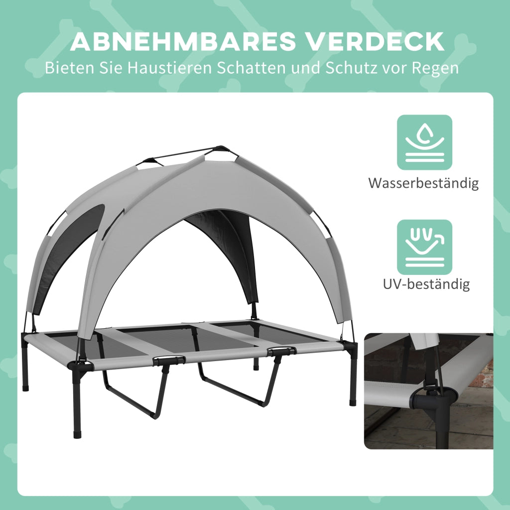 Cuccia rialzata per cani con tetto, rete traspirante, tela Oxford e struttura in acciaio, grigio chiaro 106 × 76 × 94 cm