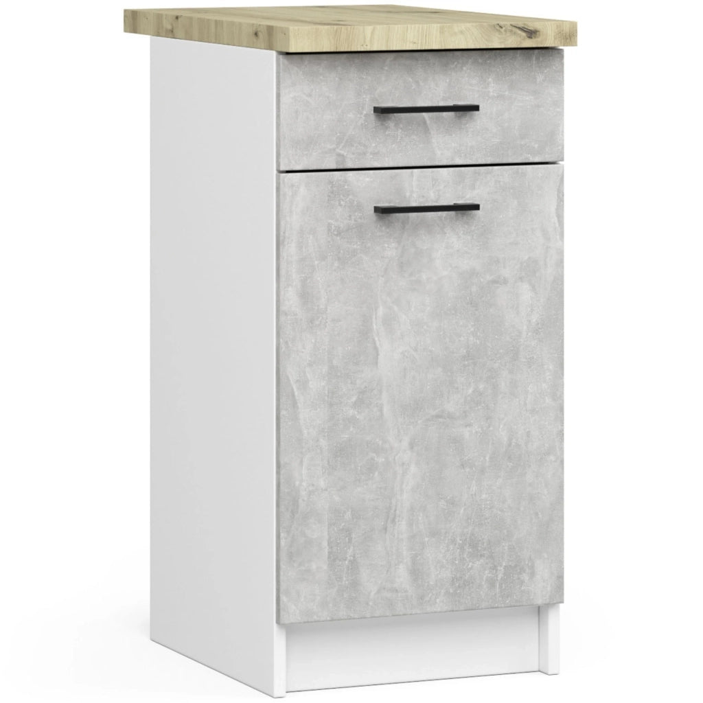 AKORD Set di Mobili da Cucina OLIWIA 180 cm Bianco 180 cm 7 ante 1 cassetto inserto frontale Cemento 180x46x203 cm