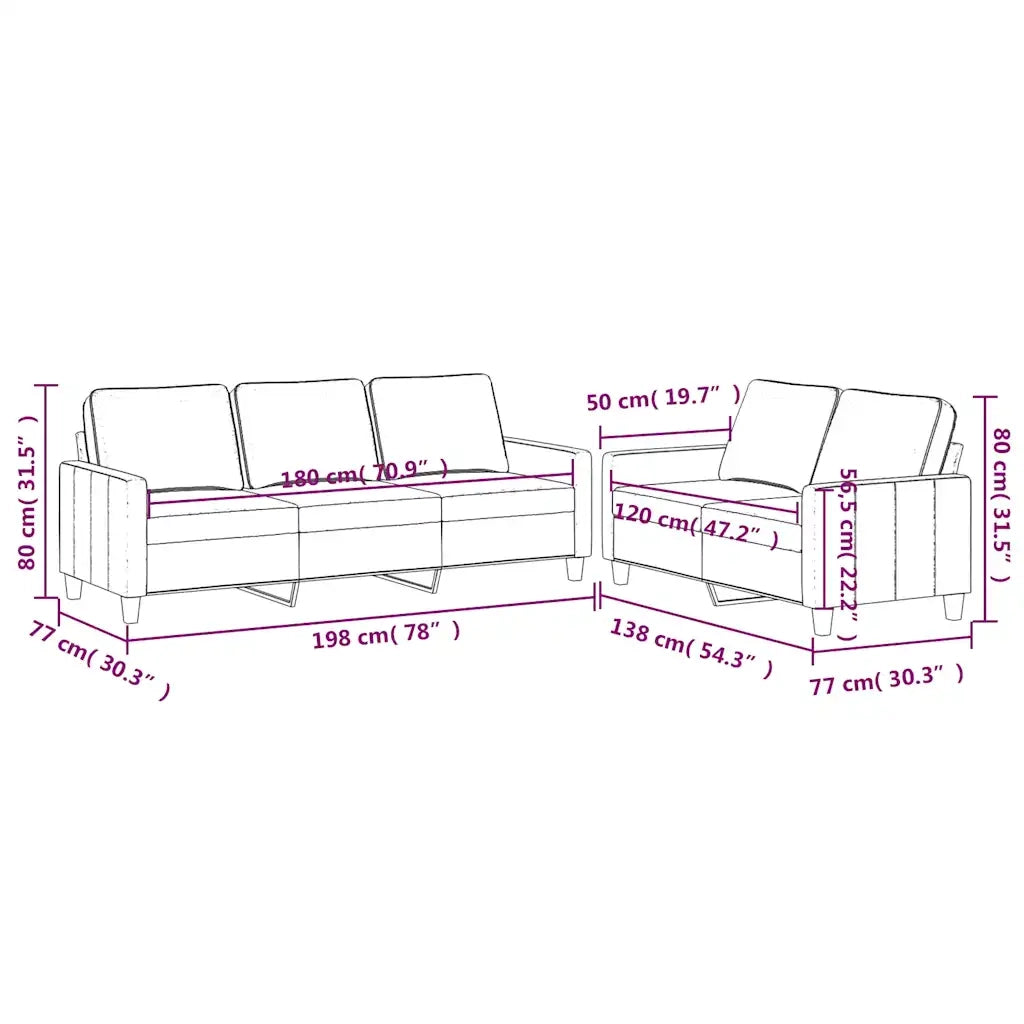 Set di Divani 2 pz con Cuscini Crema in Velluto 3201524