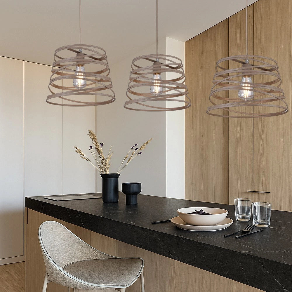 Trade Shop - Lampadario A Sospensione Moderno Con Paralume In Metallo A Vortice Traforato Tortora A08 -