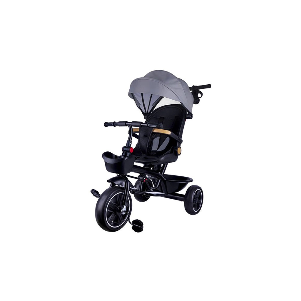 Passeggino Triciclo con Sedile Girevole 65x47x110 cm con Cappotta e Cestini Grigio