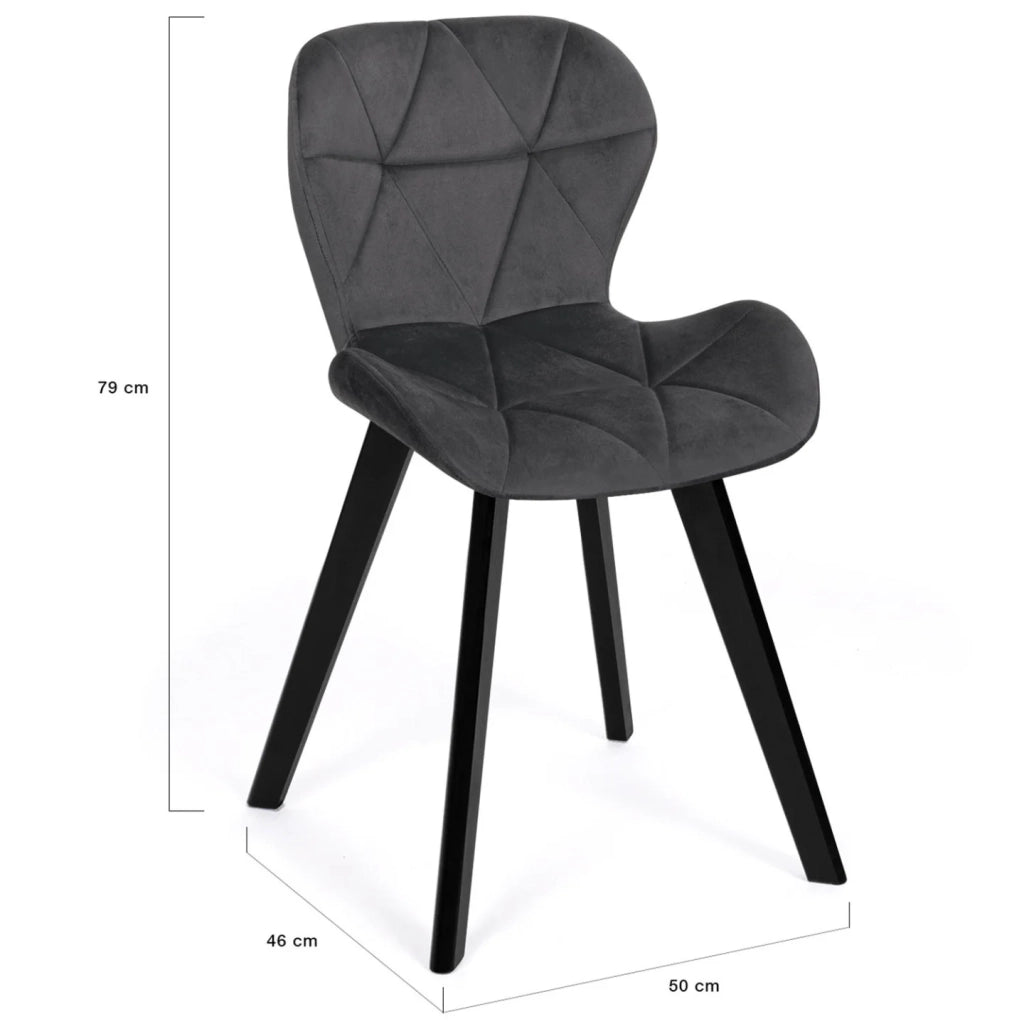IDMarket - Set di 6 sedie ROBINE in velluto grigio scuro con gambe nere