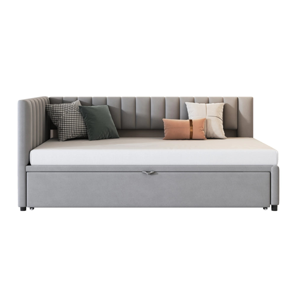Divano letto a L estraibile 90x200 cm in velluto grigio