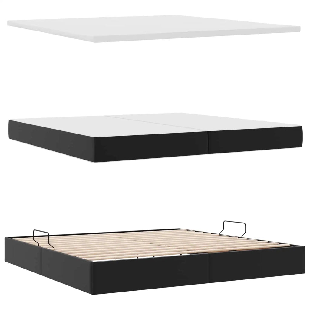 Letto con Contenitore Nero 200 x 200 cm Pelle Sintetica