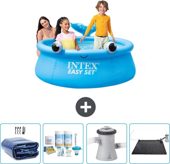 Piscina Rond Opblaasbar Easy Set - 183 x 51 cm - Blu - Balena - Inclusa Vela Solare - Kit di Manutenzione - Pompaggio Piscina - Panno Solare