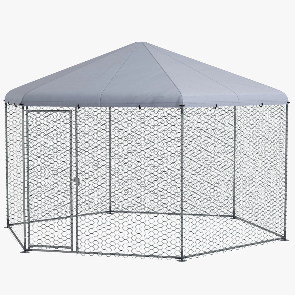Pollaio Gabbia per Galline da Esterno 4x3,5x2,6m in Acciaio e Tessuto Oxford Argento