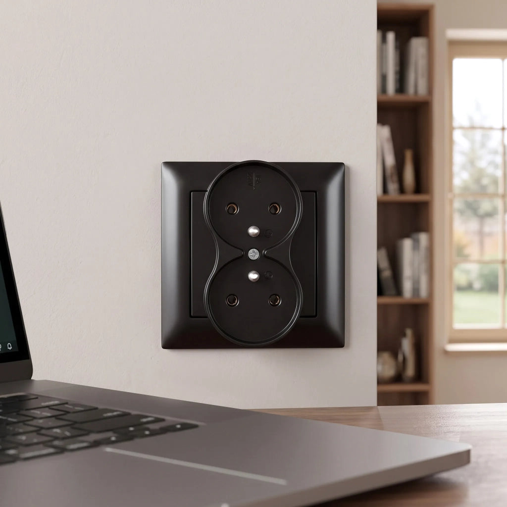Presa Doppia Con Messa A Terra E Placca Oste Jnh002-g Black