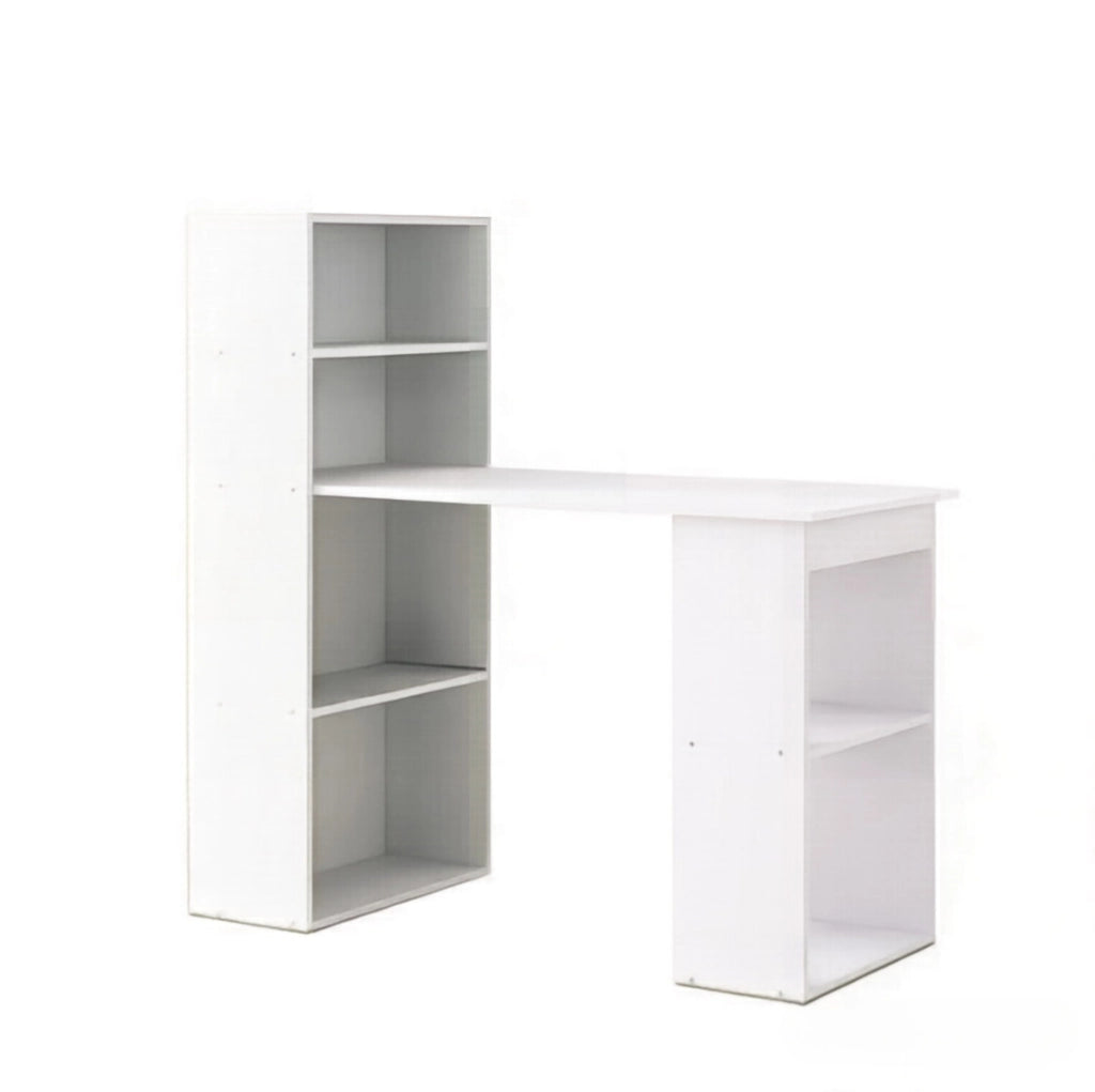 Scrivania computer bianca con libreria integrata 120x55x120 cm