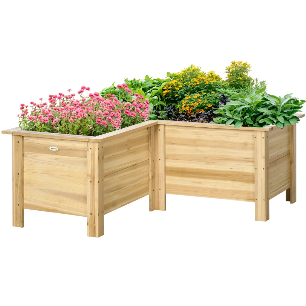 Fioriera Rialzata a L in Legno per Giardino ¨C zephmum ¨C 120x120x50 cm Natural