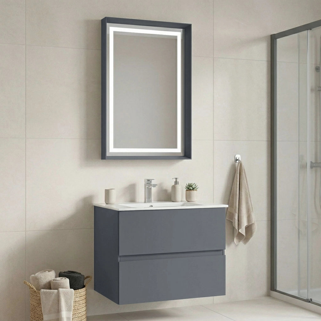 Set mobile lavabo con specchio (2 pezzi) "Nest 71 v2" - 71 x 51 x 55 cm - Grigio opaco