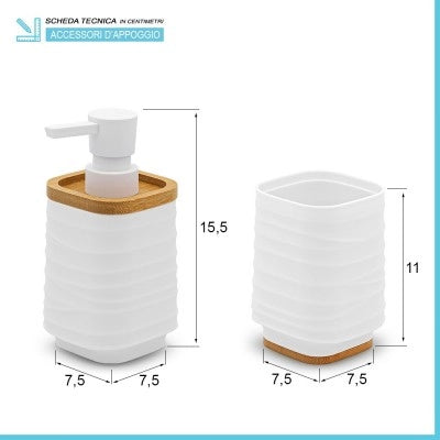 Set accessori bagno dispenser e portaspazzolini d'appoggio in abs bianco Wave