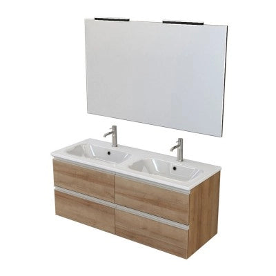 Mobile bagno con lavabo doppio 120 cm rovere miele e specchio Master