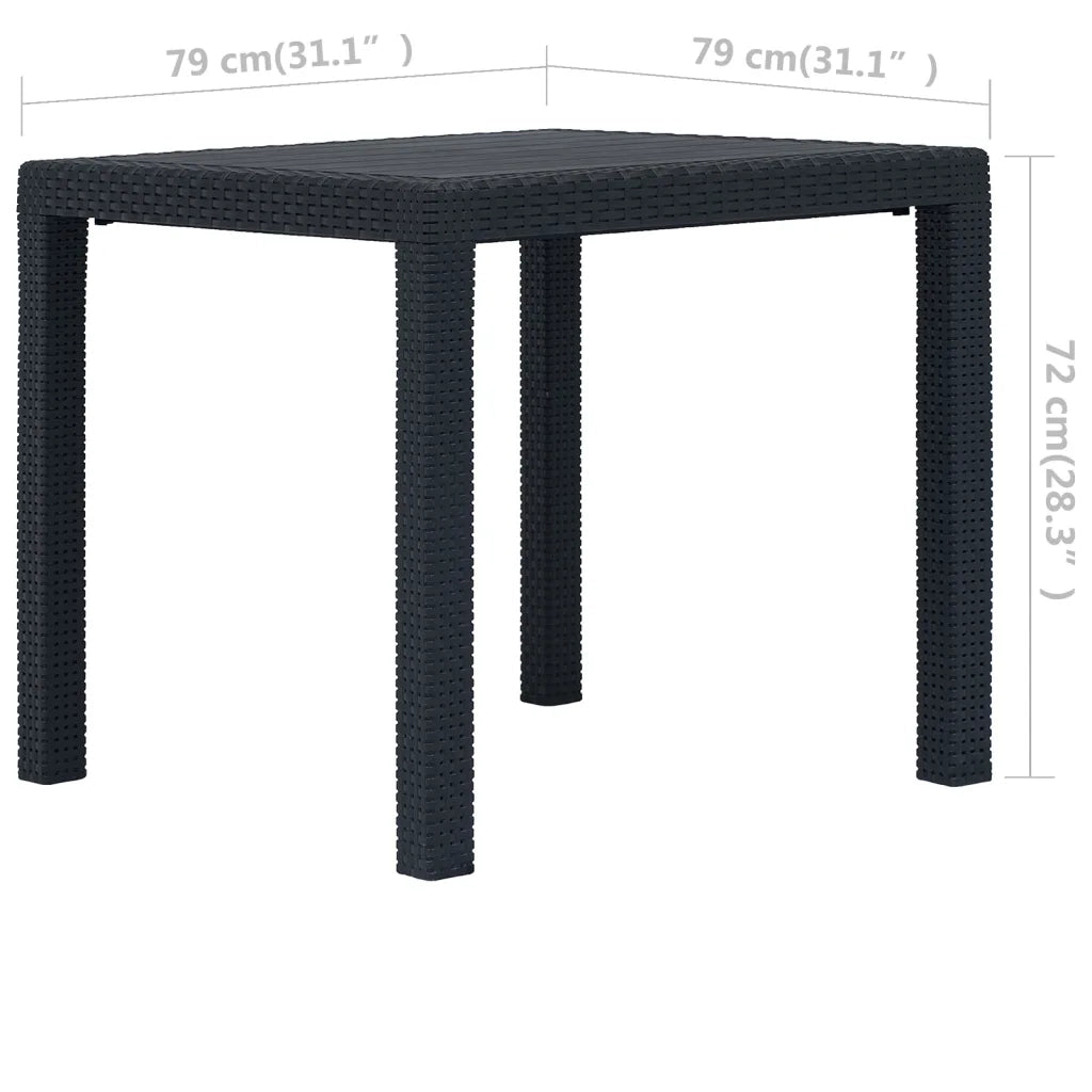 Tavolo da Giardino Antracite 79x79x72 cm Plastica Stile Rattan 45602