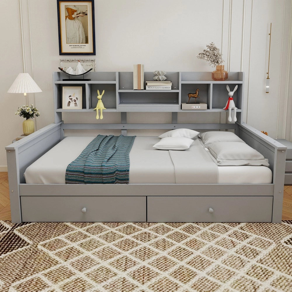 Letto Singolo a Soppalco con Cassetti e Scaffali ¨C Xylo ¨C Massello Grigio 90x200