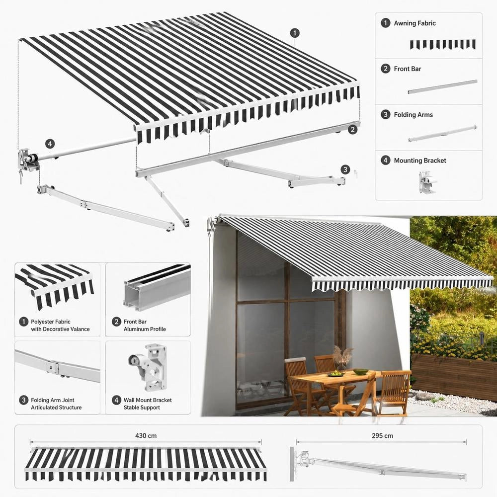 Awning Fabric Anthracite And White 4.5x3 M