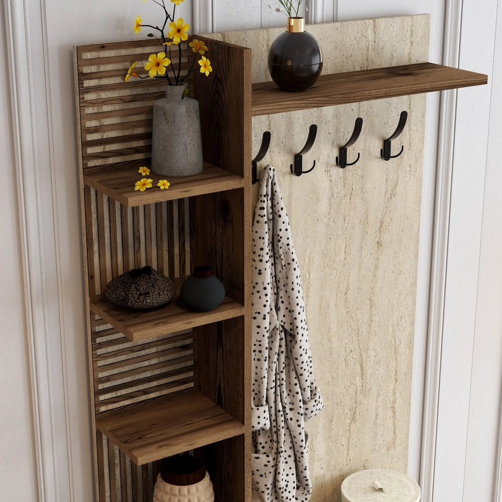 Loceri, Mobile da Ingresso Appendiabiti, 90x35x200h cm Beige Marmo