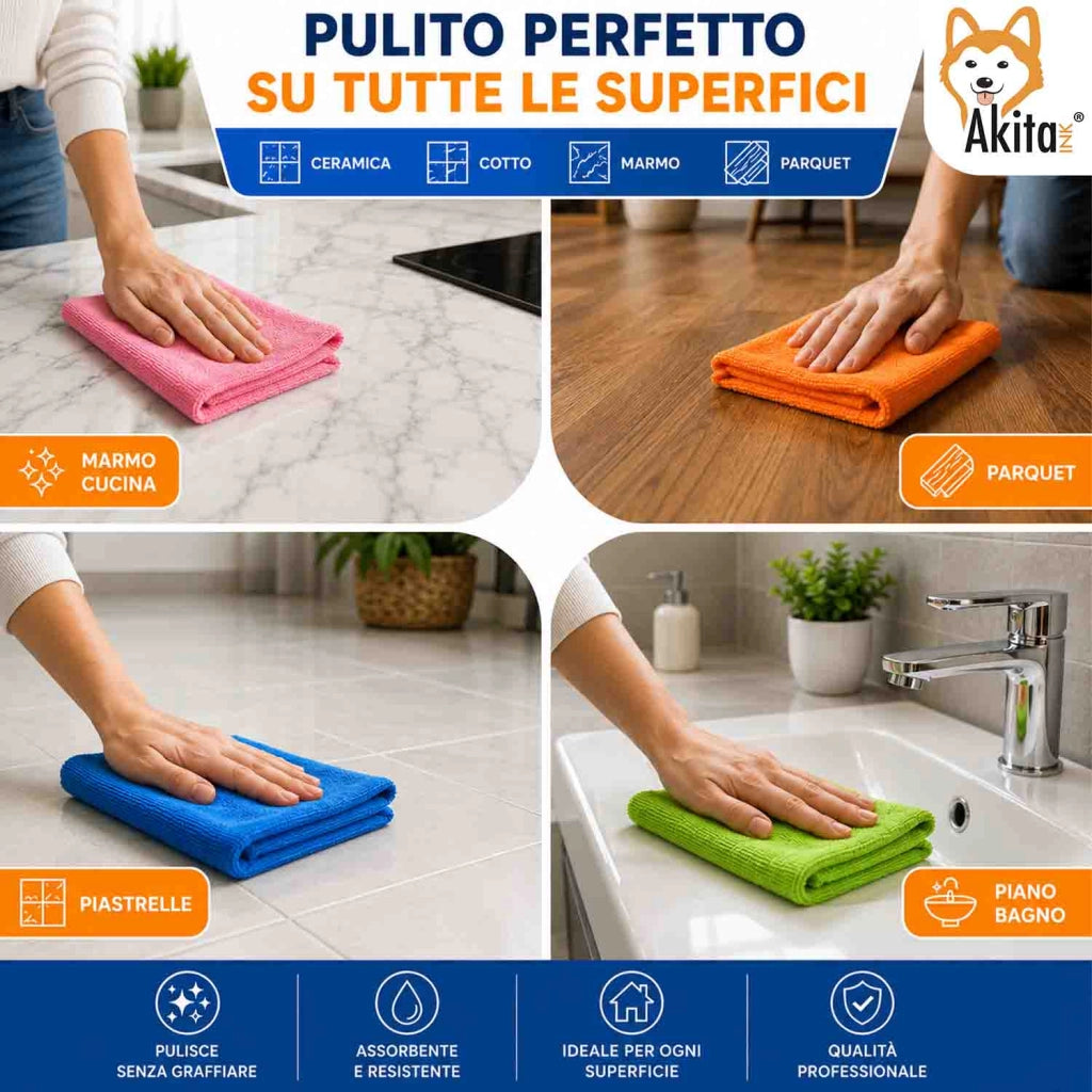 Akitaink Set 50 Panni in Microfibra Multiuso 30x30 cm